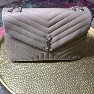 Large Loulou Chain Bag PearlGray Matelassé Leather